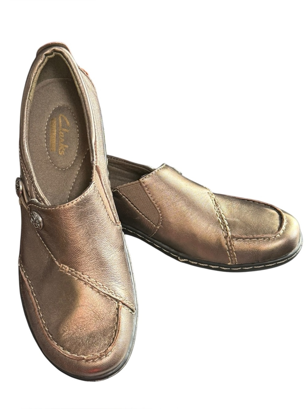 Clarks Collection Cheyn Madi Bronze Leather Loafers 7N Narrow